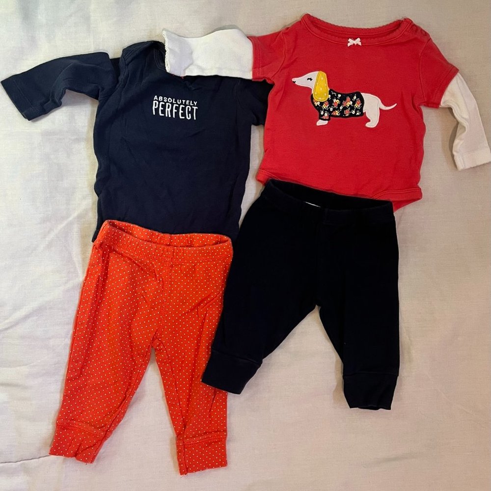 2 Long sleeved onesies and matching pants